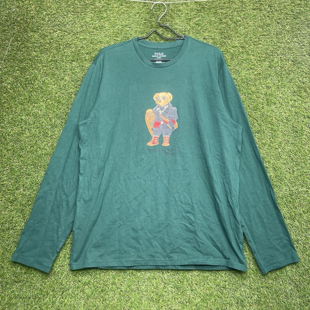 Polo Ralph Lauren Long Sleeve Shirt Mens Large Polo Bear Green Crewneck